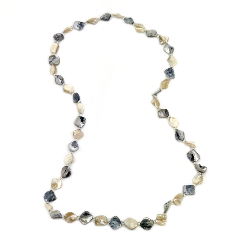 Ladies beaded necklace - grey cream pebbles