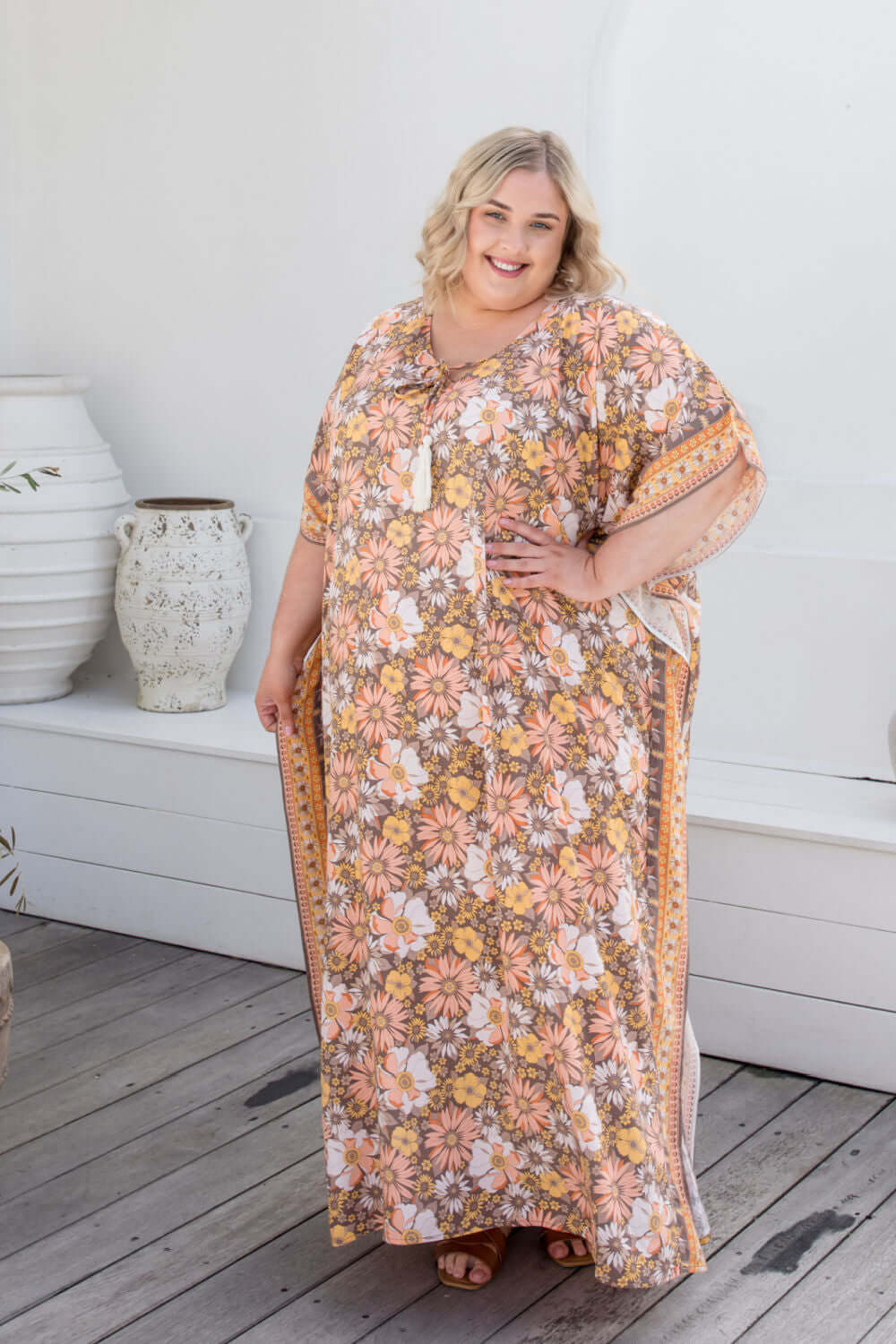 Peach two side open kaftan main image 1