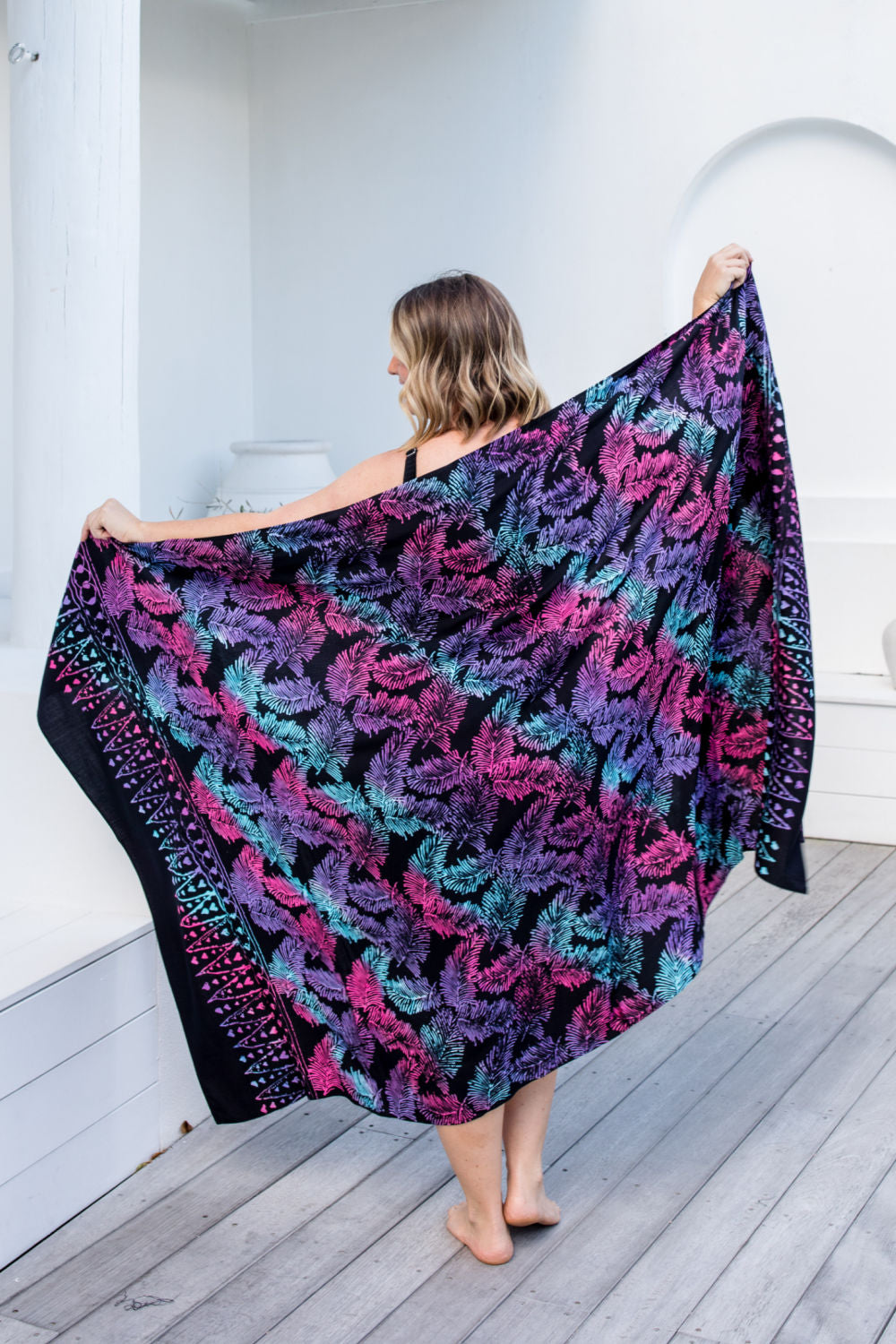    extra-large-sarong-black-pink-blue-purple-leaf-design