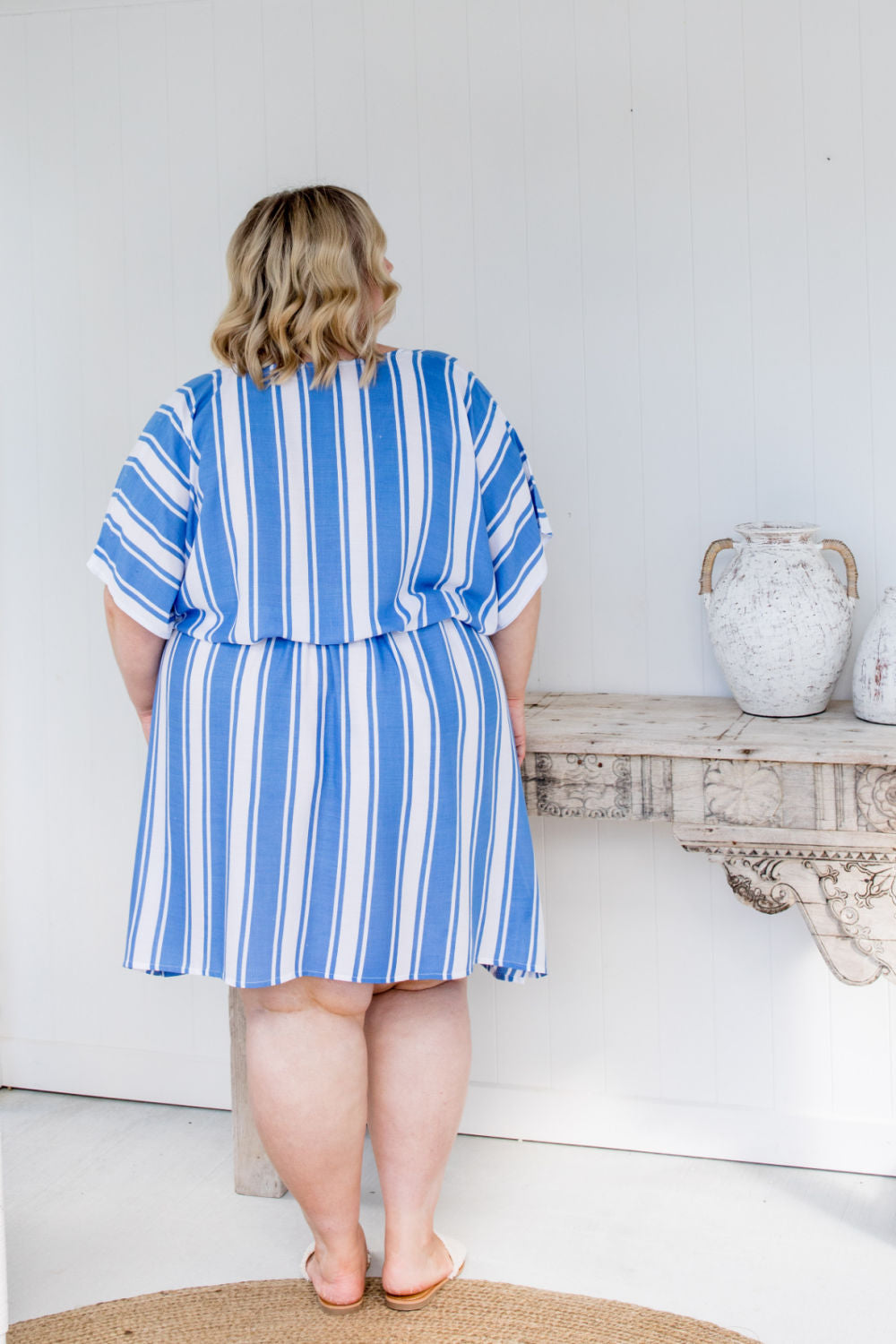    short-kaftan-dress-plus-size-blue-white-stripe-design