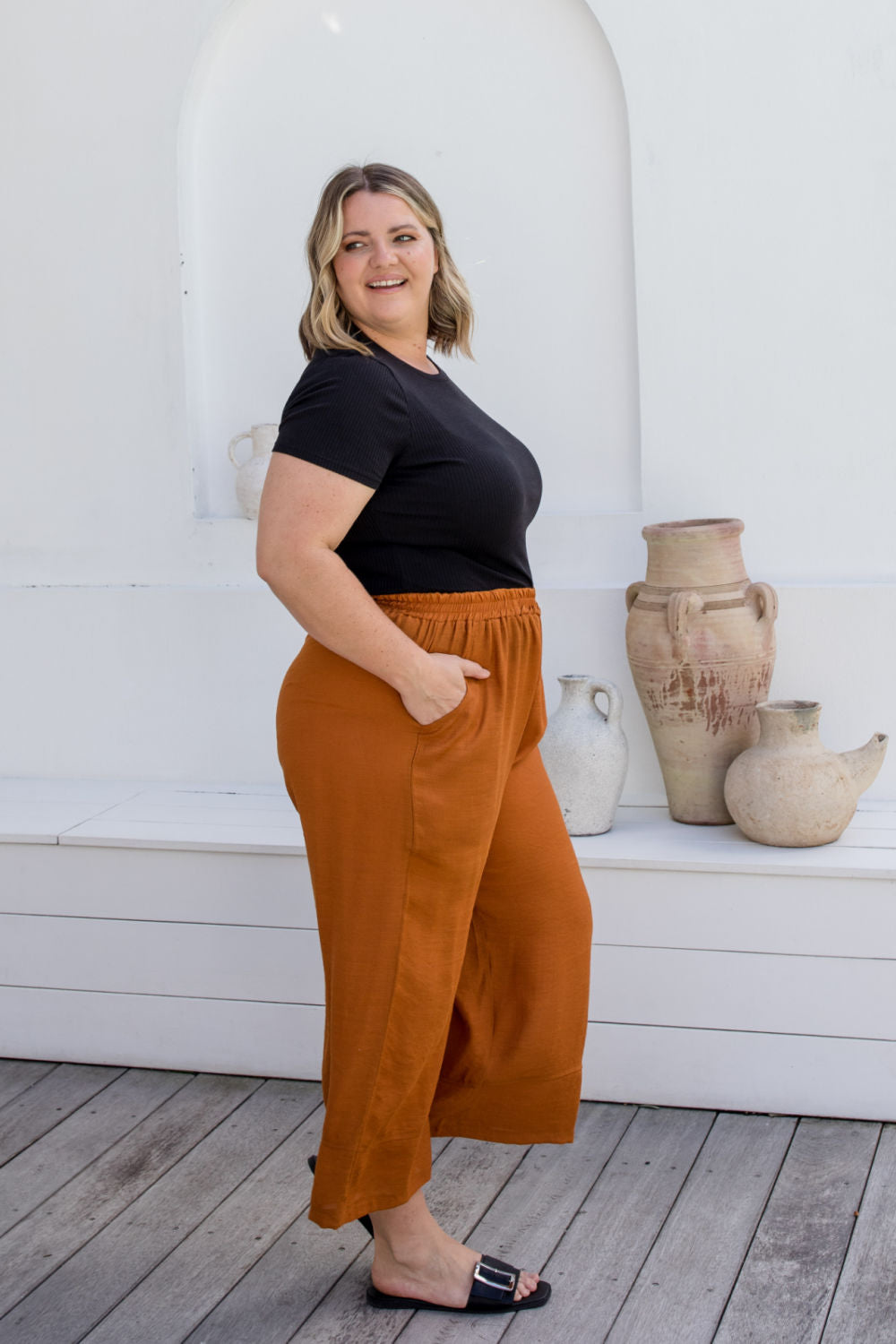    womens-relaxed-fit-pants-rust-colour-summer-season
