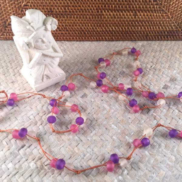 beaded necklace - pink purple white - long - Holley Day