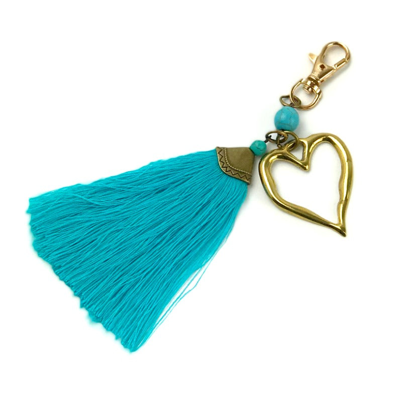 Handbag-charm-keyring-heart-turquoise-tassel