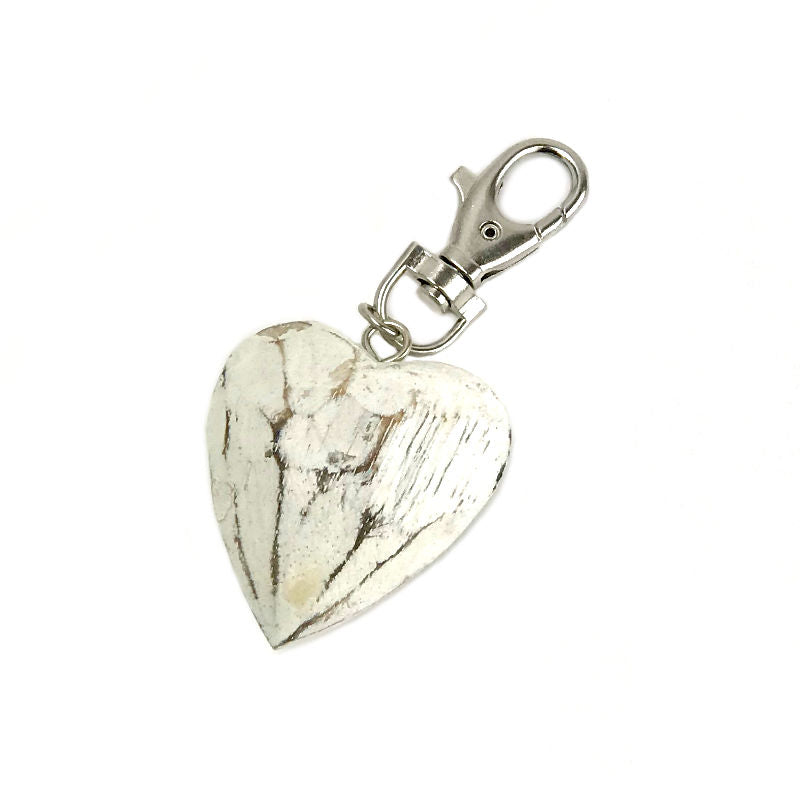 Keyring-handbag-charm-white-heart-wood