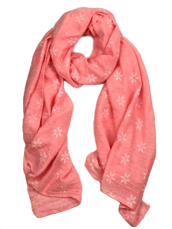 long-scarf-wrap-snowflake-design-pink-coral-white