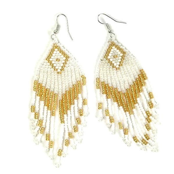 Seed bead earrings - diamond pattern - white gold - Holley Day