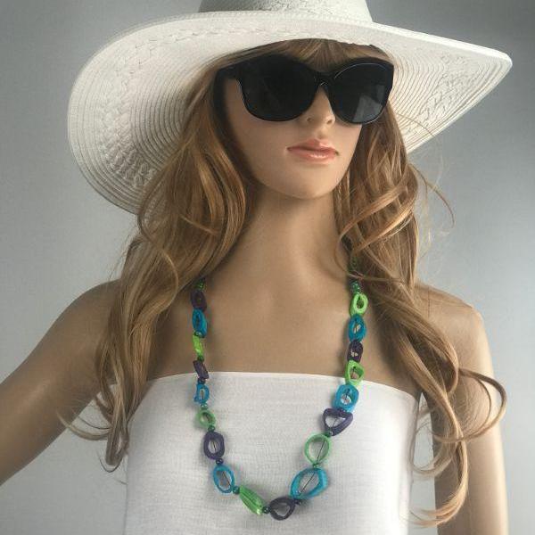 beaded necklace - blue lime purple
