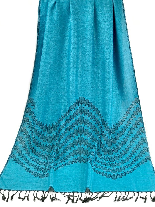 Cashmere Pashmina - blue and black droplet design