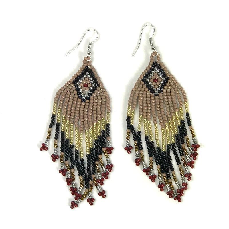 Seed bead earrings - diamond pattern - brown black - Holley Day