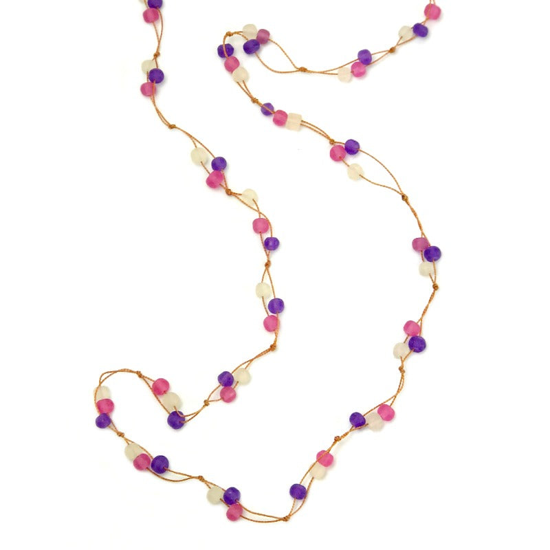 beaded necklace - pink purple white - long - Holley Day