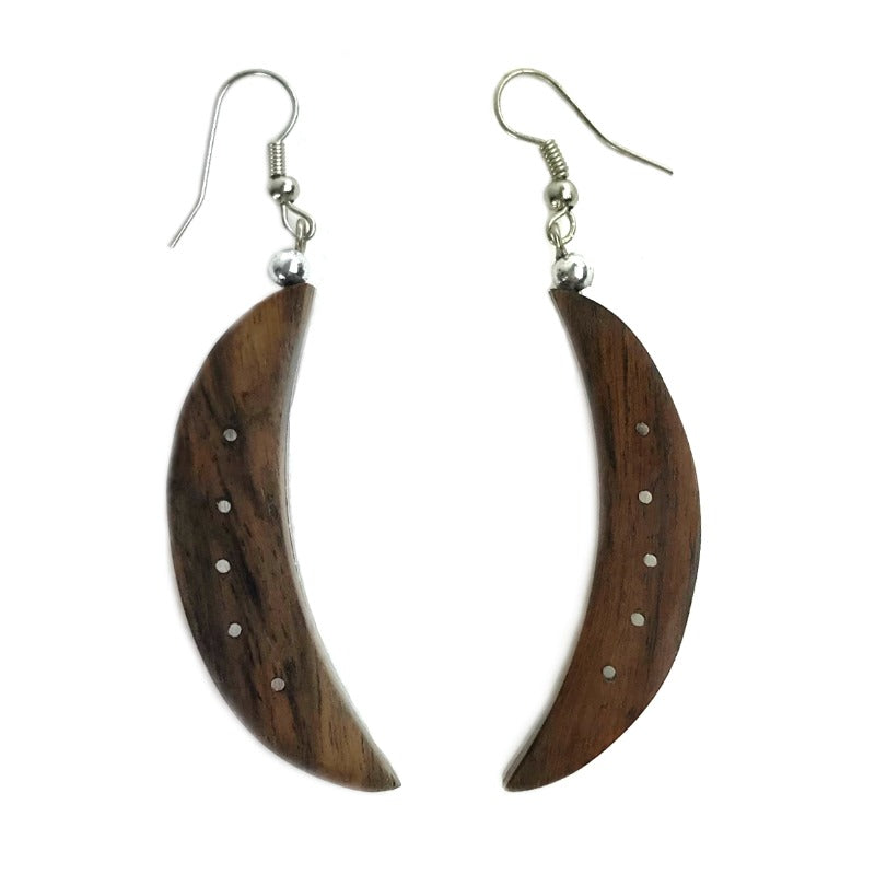Dangle earrings - moon - wood
