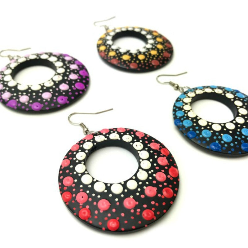 Drop Earrings - hand painted dots - hoops