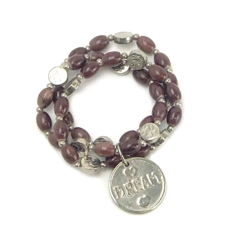 ladies beaded bracelet stack - dream charm - brown beads