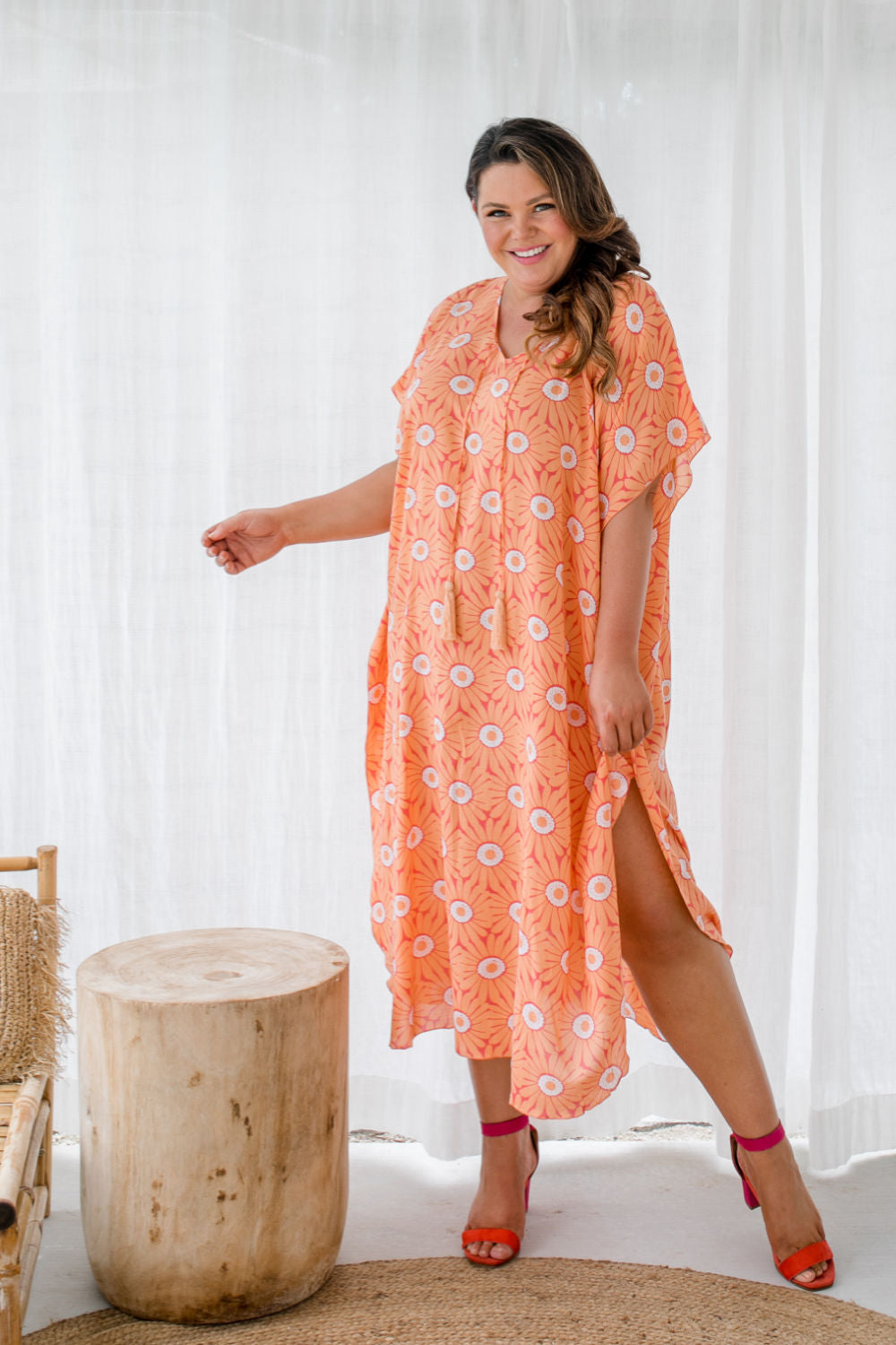    long-kaftan-dress-orange-white-floral-design-plus-size