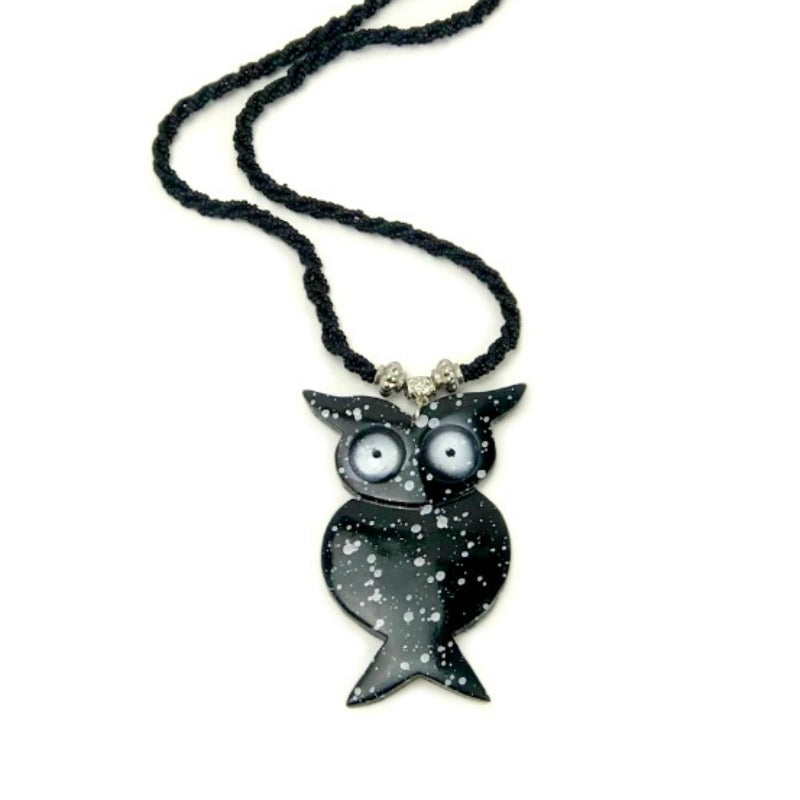 owl pendant necklace - red beaded