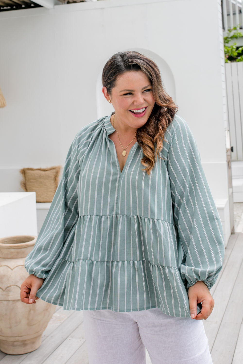 plus-size-casual-summer-top-grey-white-stripe