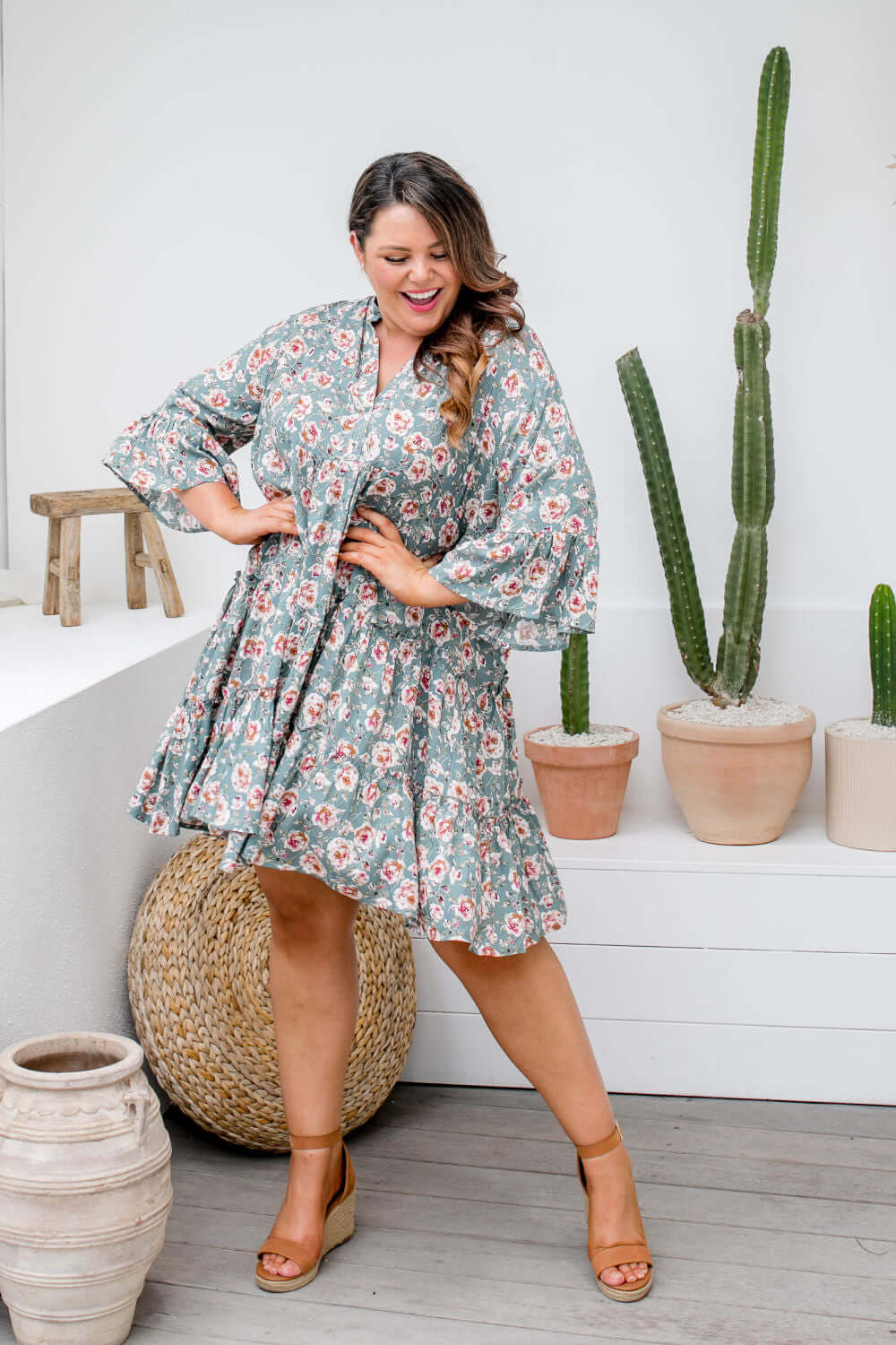 Grey Floral Dress Plus Size Holley Day Australia