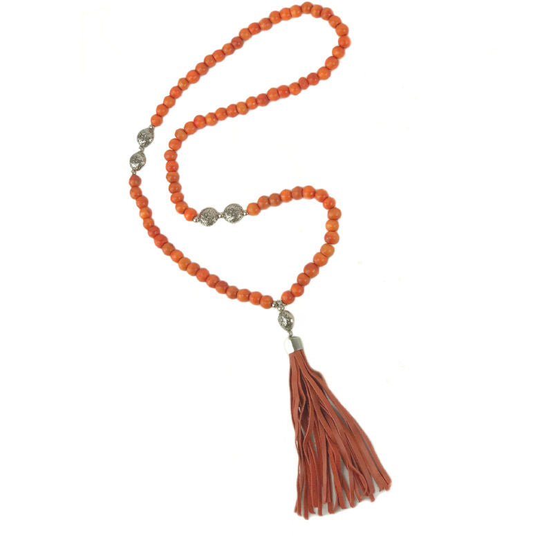 tassel-pendant-necklace-orange-beads-leather-tassel